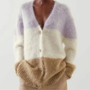 COS mohair-wool cardigan in lilac, cream, beige